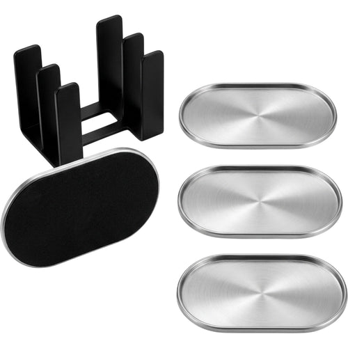 Xbvng Capsule Brushed Stainless-Steel Coasters Four Piece Silver Black with Rack - Product view